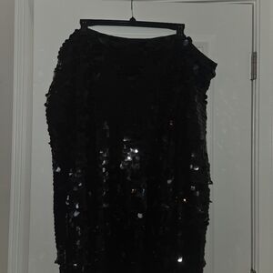 New Scoop Women's Paillette Black Sequin Midi Skirt 4X